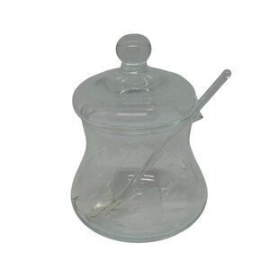 VTG Princess House Heritage Etched Crystal Sugar Bowl with Lid & Spoon  4"x2.75"
